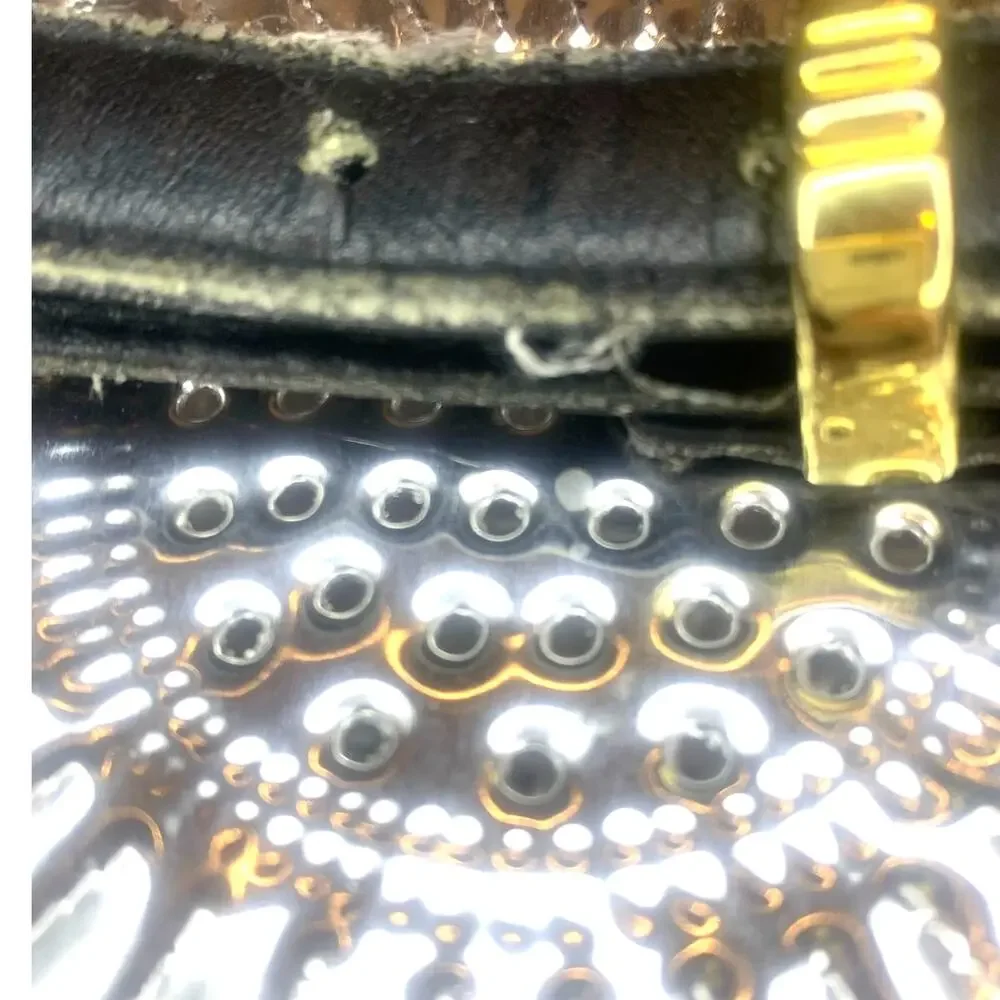 Expres! Womens Beaded Belt Medium Bronze r Brass Buckle Dressy Casual